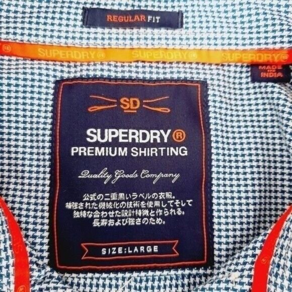 SUPERDRY | Button Down Long Sleeve Shirt Gingham Regular Fit Men's Sz L - Picture 13 of 15